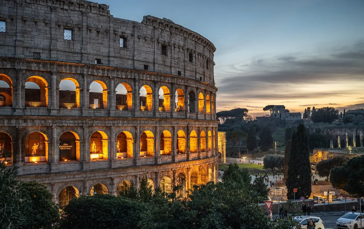 The Colosseum at dusk