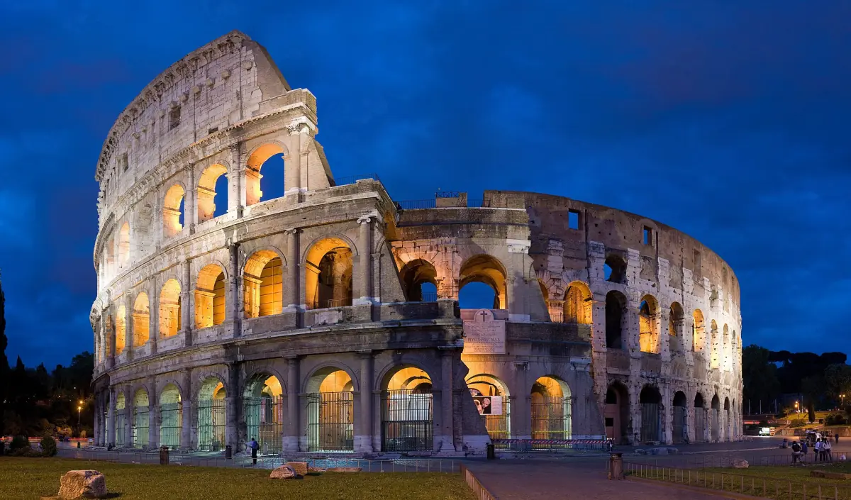 The Colosseum lit up at night